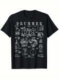Men's T-Shirt Drummer Technical Blueprint Instruments And Percussion Set Drum Kit