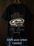 Men's T-Shirt Retro Vehicle With Gold Accents Framing Classic Old Cars
