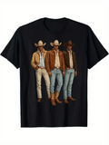 Men's T-Shirt Western Style With Cowboys Wearing Hats Denim And Boots Cowboy