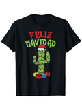 Men's T-Shirt Santa Hat Cactus With Gifts And Feliz Navidad Celebration