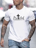 Men's T-Shirt Protected Psalm Nineteen Black Cross Among Artistic Handwriting On White Shirt