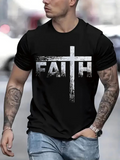 Men's T-Shirt Faith Strong White Grunge Brush Print With Bold Cross Graphic