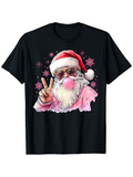 Men's T-Shirt Festive Pink Bubble With Star Accents And Peace Gesture Santa Claus