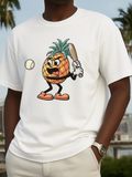 Men's T-Shirt Cartoon Pineapple With Bat Ready To Hit Baseball Fruit Character