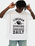 Men's T-Shirt Lineman Serving Pancakes Daily Framed Bold Lettering With Football Icon