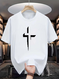 Men's T-Shirt Bold Graphic Cross Silhouette Centered On Crisp White Tshirt