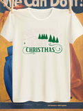 Men's T-Shirt Pine Trees In Winter Snow With Green Lettering Christmas