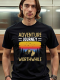 Men's T-Shirt Adventure Journey Worthwhile Vibrant Sunset With Pine Trees And Majestic Mountain