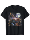 Men's T-Shirt Enchanted Night Sky With Glowing Full Moon Surrounding Two Majestic Dragons