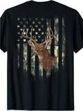 Men's T-Shirt Camo Forest Silhouette With Stars And Stripes Featuring Majestic Deer