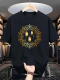 Men's T-Shirt Golden Ornamental Pattern Featuring Hanging Lanterns With Intricate Filigree Lamps