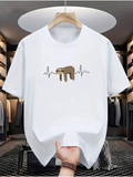 Men's T-Shirt Heartbeat Line With Gentle Brown Bear Wandering Calmly Wilderness