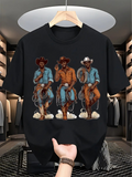 Men's T-Shirt Classic Western Cowboys In Denim And Leather Standing Among Clouds