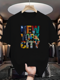Men's T-Shirt New York City Graphic Letters Filled With Urban Night Skyline