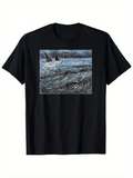 Men's T-Shirt Rough Ocean Waves With Two Boats Sailing Under Stormy Skies