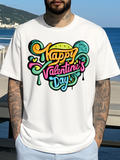 Men's T-Shirt Happy Valentines Day Festive Neon Script With Hearts And Swirling Shapes