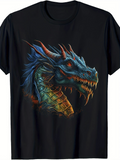 Men's T-Shirt Fiery Blue Scales With Glowing Eyes Fierce Mystical Dragon