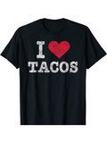 Men's T-Shirt I Love Tacos Bold Letters With Large Red Heart Tacos