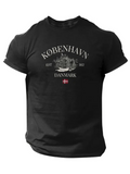 Men's T-Shirt Copenhagen Skyline Among Sailing Ships With Danish Flag Symbol City