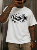 Men's T-Shirt Retro Style Swirling Script Typography Over Crisp Clean Shirt Vintage