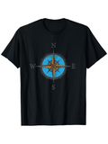 Men's T-Shirt Vintage Blue Compass Rose With Cardinal Directions On Black T Shirt