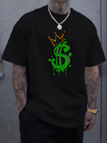 Men's T-Shirt Graffiti Neon Green Paint Dripping Dollar Sign With Orange Crown