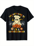 Men's T-Shirt You Cant Scare Me Halloween Pumpkins With Flowers Spiderwebs And Cute Ghost