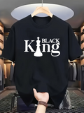 Men's T-Shirt Black King Chess Piece With Elegant Contrasting Lettering Centered