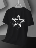 Men's T-Shirt Splatter Painted White Abstract Star With Black Inked Edge Star