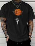 Men's T-Shirt Hand Balancing Saturn Basketball Surrounded By Planet Rings
