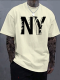 Men's T-Shirt New York Bold Black Lettering On White Relaxed Tshirt