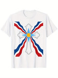Women's T-Shirt Shining Light With Radiating Red And Blue Lines Surrounding White Cross