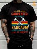 Men's T-Shirt I Am A Carpenter Colorful Striped Graphic With Crossed Silver Hammers