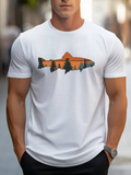 Men's T-Shirt Orange Mountain With Pine Forest Among Calm Scenic Fish