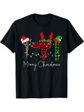 Men's T-Shirt Merry Christmas Plaid Reindeer With Holiday Lights Decorations Shirt