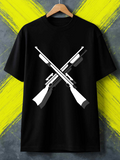 Men's T-Shirt Bold Monochrome Illustration With Crossed Hunting Rifles