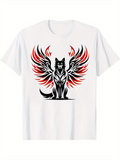 Men's T-Shirt Fiery Tribal Wings Adorning Majestic Wolf Silhouette Art