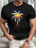 Men's T-Shirt Golden Sunset With Silhouette Palm Tree And Tropical Evening Sky Palm Tree