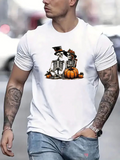 Men's T-Shirt Whimsical Pumpkins With Dapper Skeleton Couple Seated Together