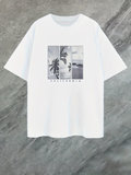 Men's T-Shirt California Retro Palm Trees Overlooking Tranquil Seaside Bay Under Clouds