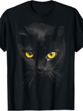 Men's T-Shirt Shimmering Yellow Eyes Gaze In Shadows With Sleek Fur Black Cat