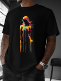 Men's T-Shirt Vibrant Splattered Paint Silhouette With Flowing Hair Strong Woman
