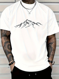 Men's T-Shirt Minimalist Linework Of Rugged Peaks With Snowy Crags Mountain