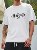 Men's T-Shirt Hand Gripping Heavy Fitness Barbell Surrounded By Simple Lines