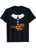 Men's T-Shirt Playful Thanksgiving Belt Print With Cartoon Collar And Buckle Pilgrim Costume