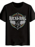 Men's T-Shirt Rock Roll Electric Guitar With Wings Surrounded By Colorful Circle