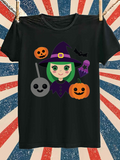 Men's T-Shirt Halloween Night With Smiling Pumpkins And A Cute Little Witch