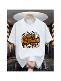 Men's T-Shirt Happy Halloween With Dripping Orange Letters Bats And Pumpkin Halloween