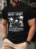 Men's T-Shirt West Coast Sunset Beach With Palm Trees And Shining Ocean Under Surfers California