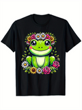 Men's T-Shirt Bright Blossoms With Cheerful Green Frog Among Daisies And Roses Frog